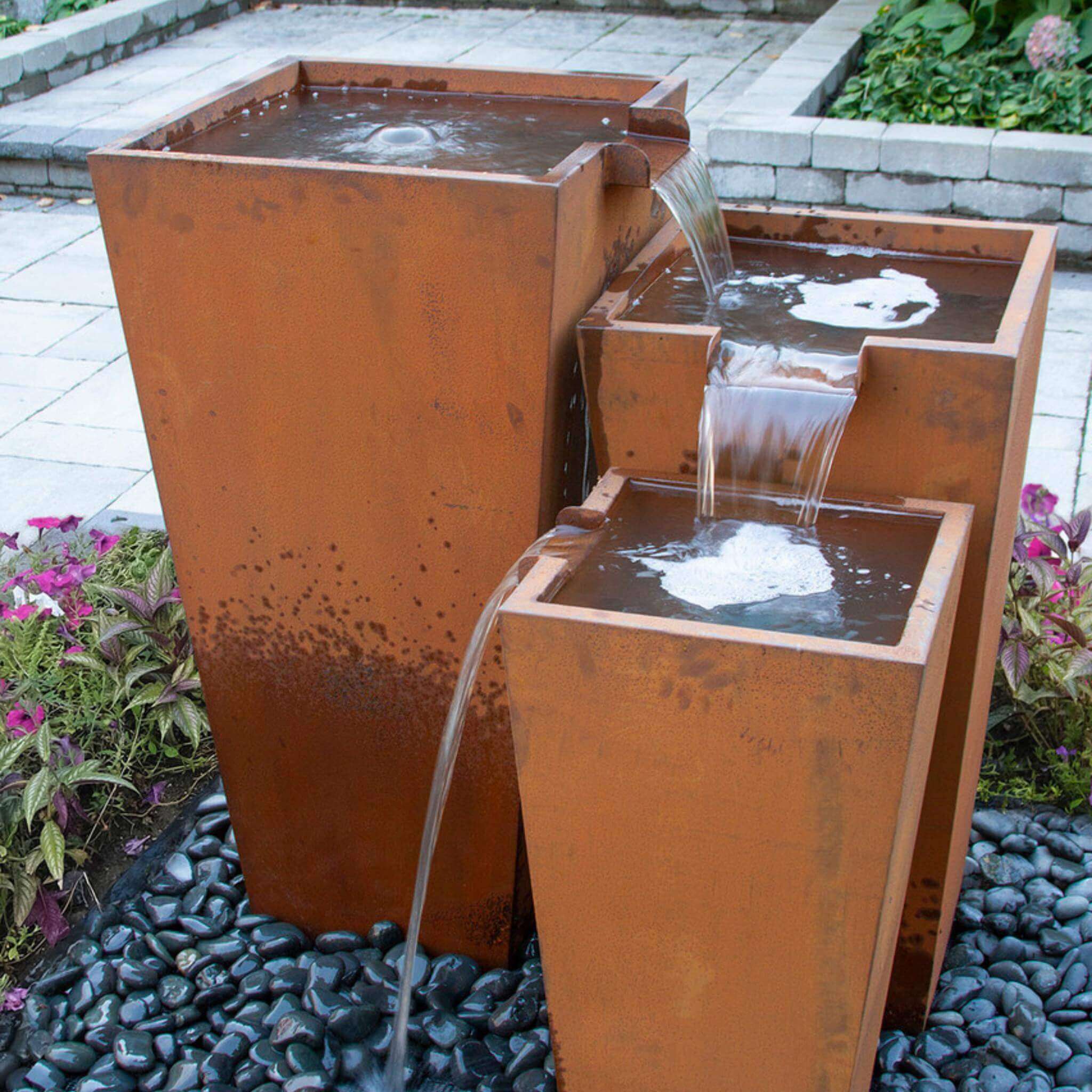 Landscaping Corten Steel 3-piece "Rusted" Urn Fountain Kit