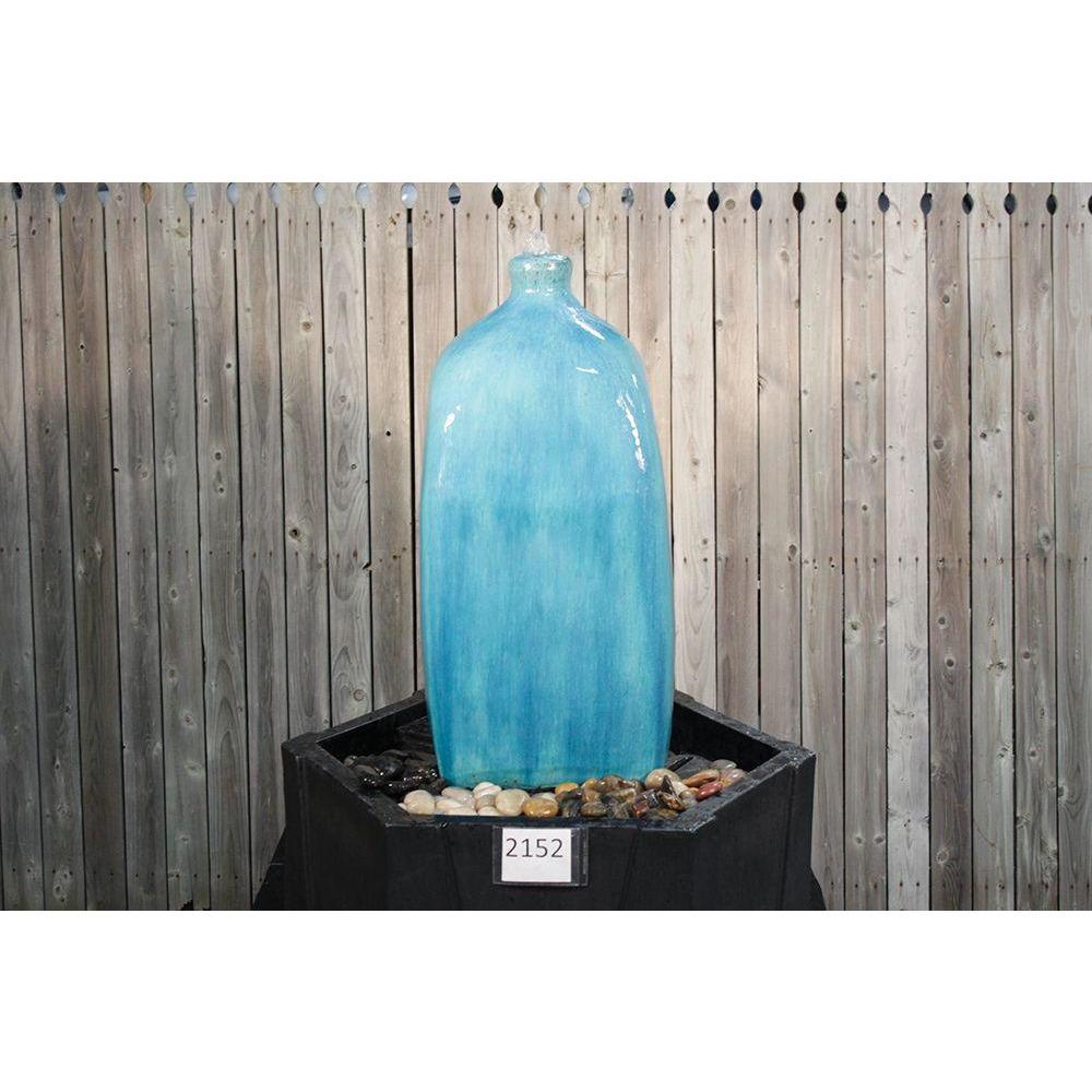 Glass Blue Narrow Top - Closed Top Single Vase Complete Fountain Kit