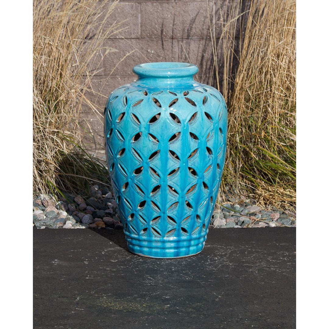 Turquoise Patterned - Closed Top Single Vase Complete Fountain Kit