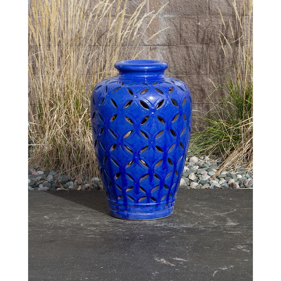 Indigo Patterned - Closed Top Single Vase Complete Fountain Kit