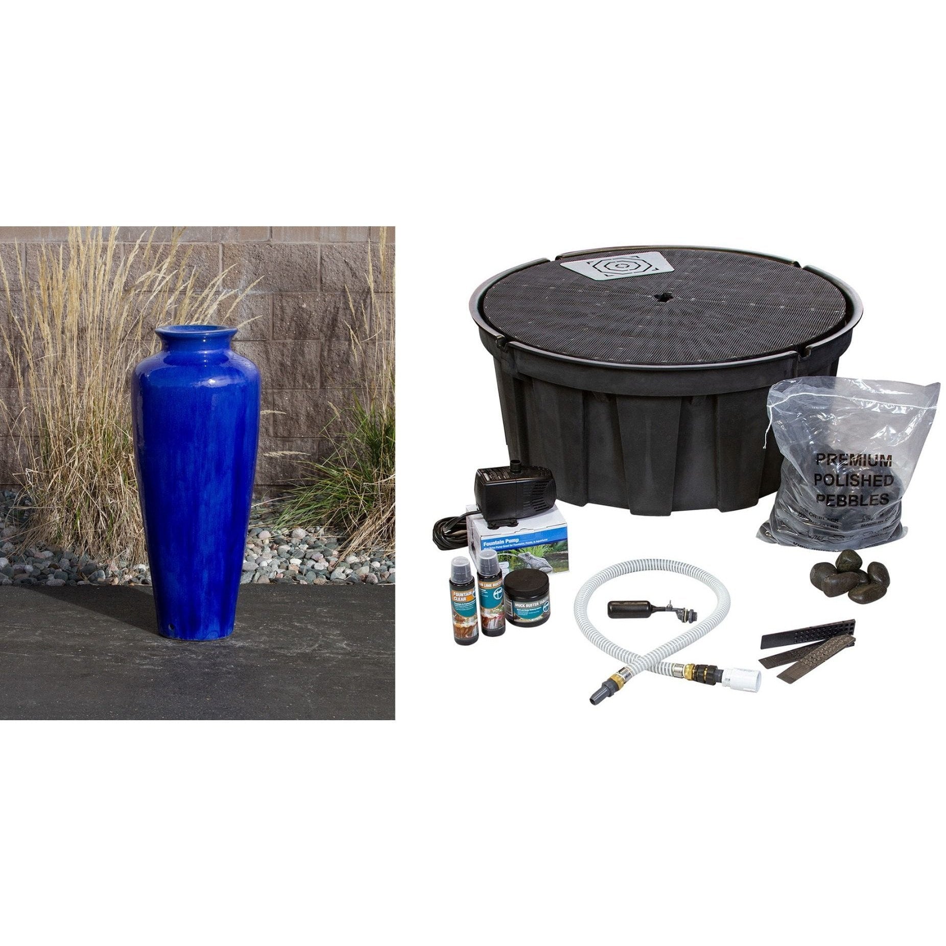 Cobalt Blue Jar - Closed Top Single Vase Complete Fountain Kit