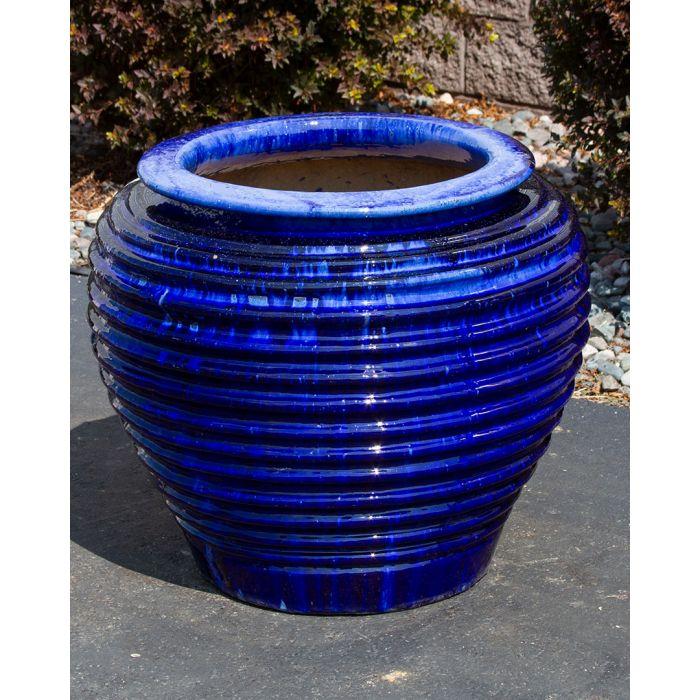 Lapis Blue Genova Ribbed Vase - Single Vase Complete Fountain Kit - FNT40127