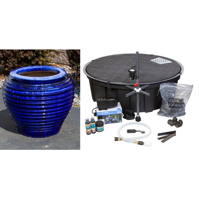 Lapis Blue Genova Ribbed Vase - Single Vase Complete Fountain Kit - FNT40127