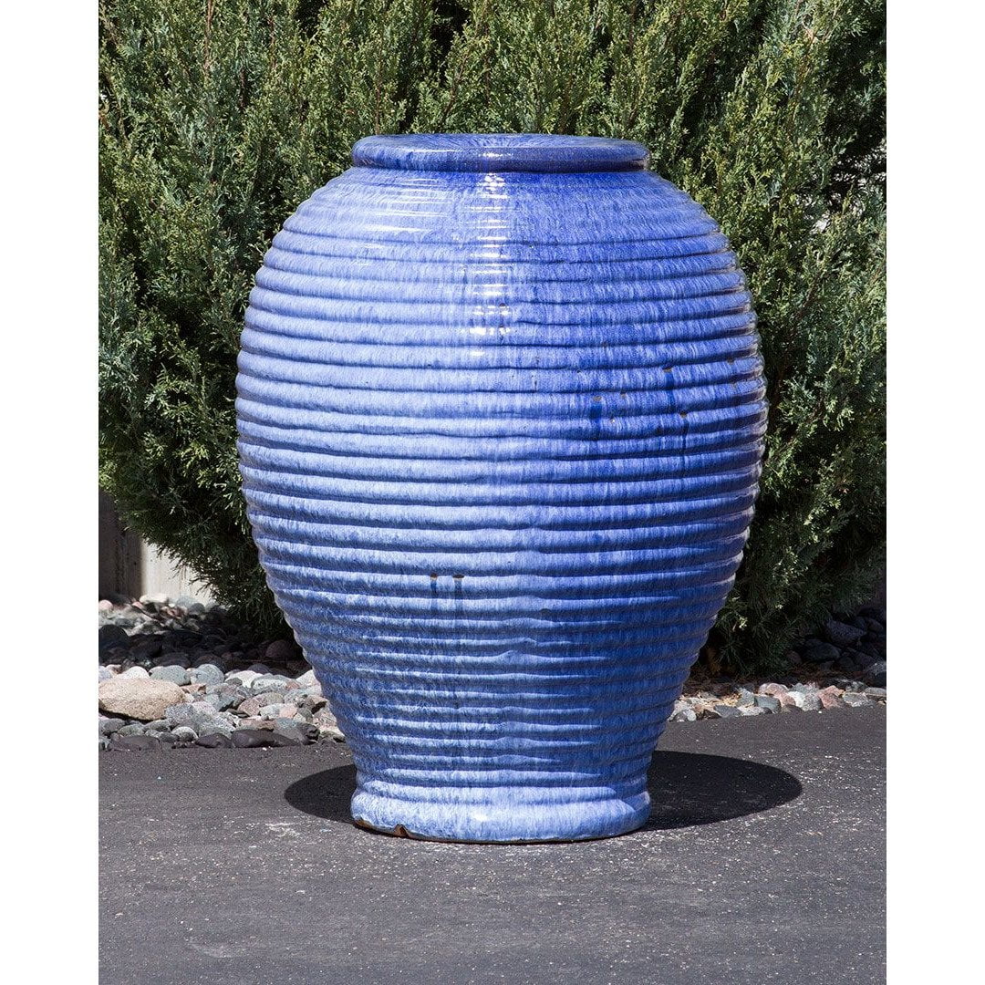 Icy Blue Large Ribbed Vase - Closed Top Single Vase Complete Fountain Kit