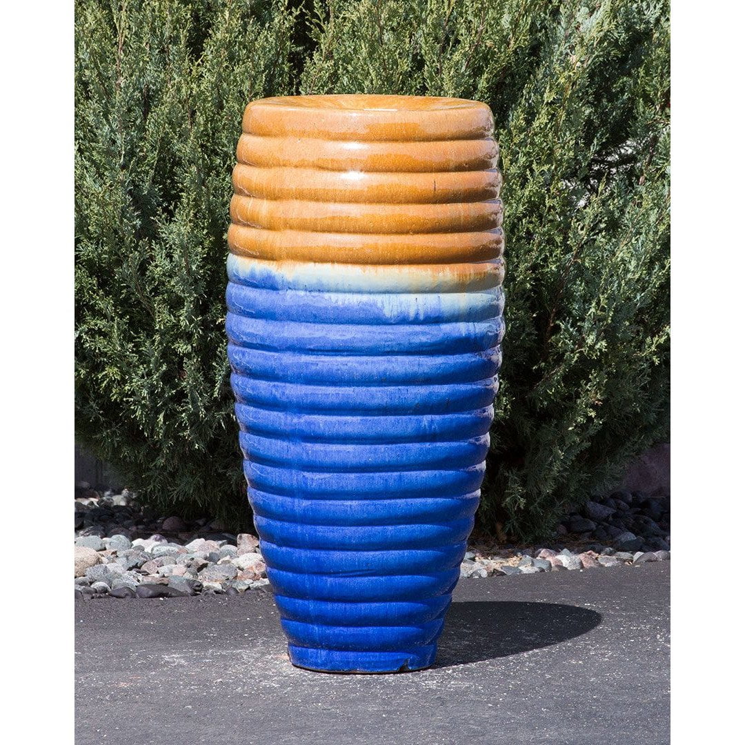 Sunny Beach Ribbed Tall Vase - Closed Top Single Vase Complete Fountain Kit - 3 ft Tall