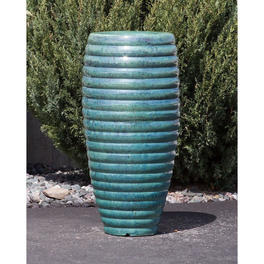 Teal Ribbed Tall Vase - Closed Top Single Vase Complete Fountain Kit - 3 ft Tall