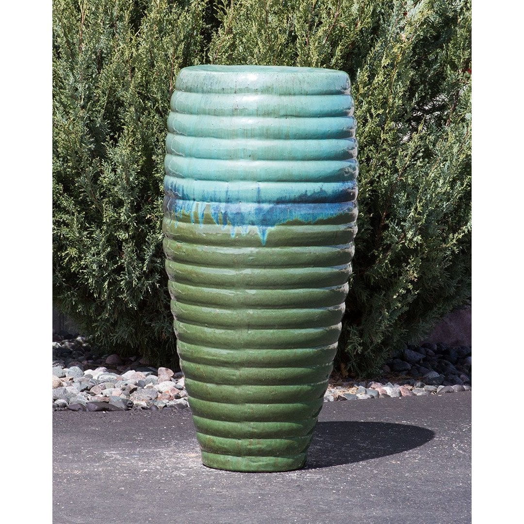 Green Forest Ribbed Tall Vase - Closed Top Single Vase Complete Fountain Kit - 3 ft Tall