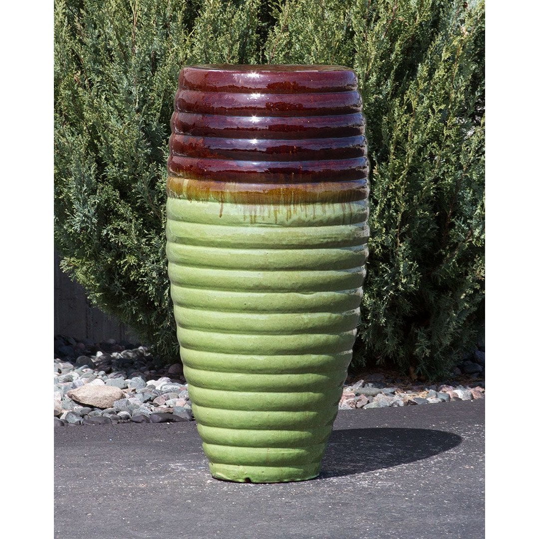 Green Earth Ribbed Tall Vase - Closed Top Single Vase Complete Fountain Kit - 3 ft Tall