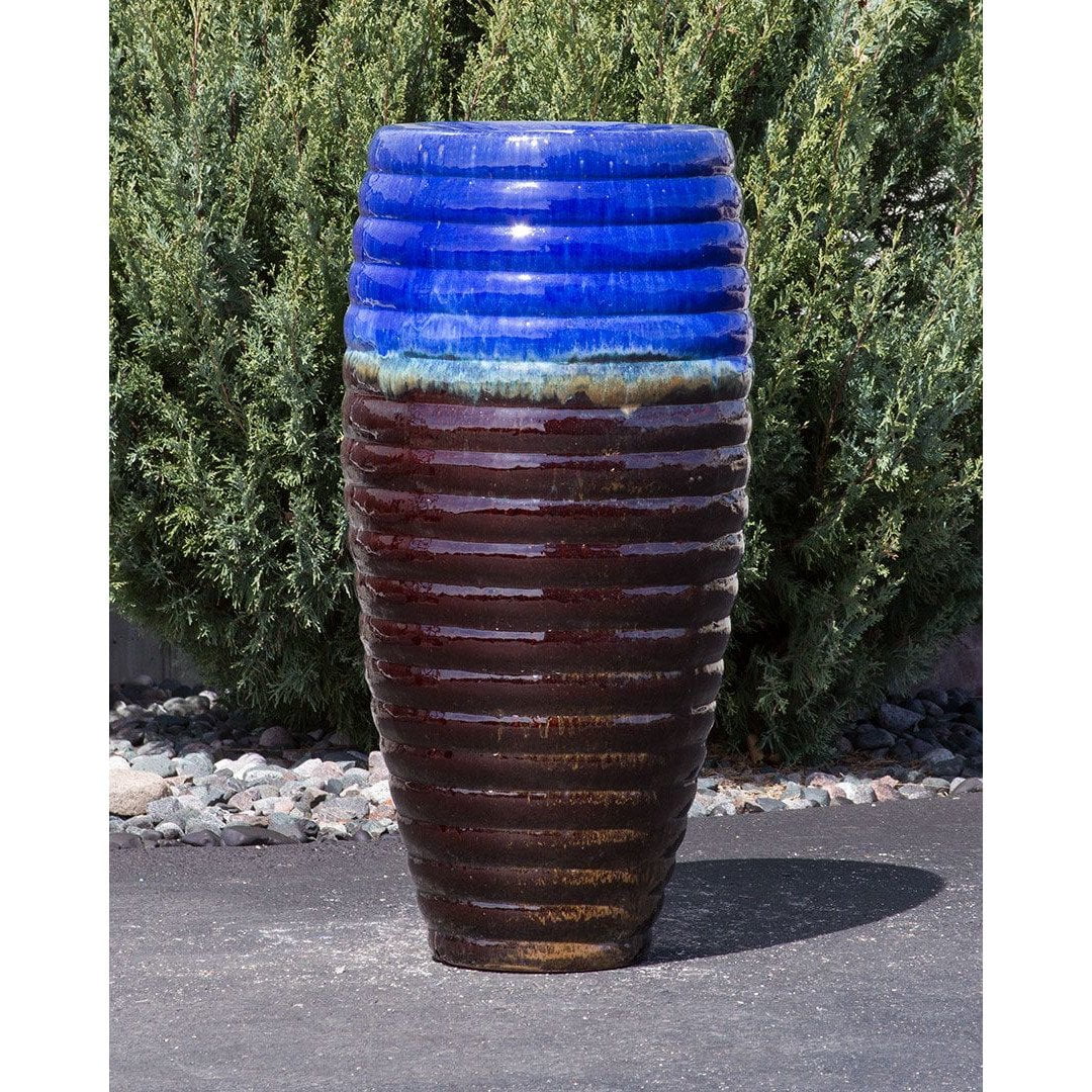 Rushing Rivers Ribbed Tall Vase - Closed Top Single Vase Complete Fountain Kit - 3 ft Tall