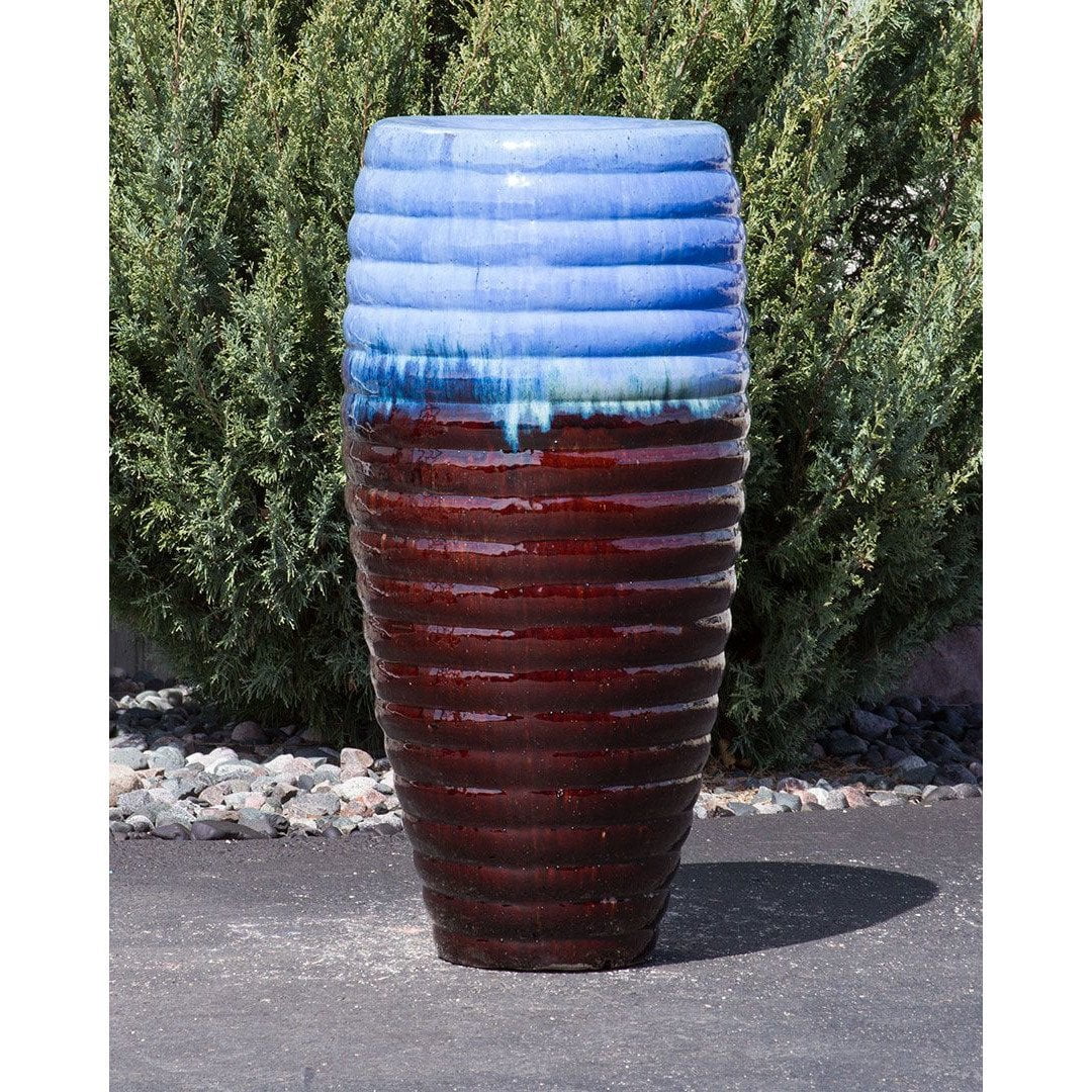 Heaven & Earth Ribbed Tall Vase - Closed Top Single Vase Complete Fountain Kit - 3 ft Tall