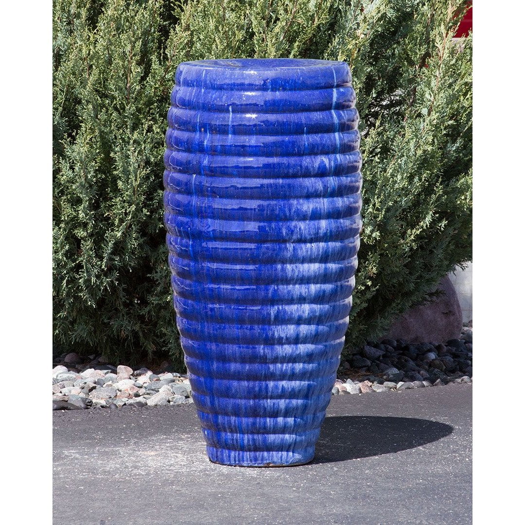 The Blues Ribbed Tall Vase - Closed Top Single Vase Complete Fountain Kit - 3 ft Tall