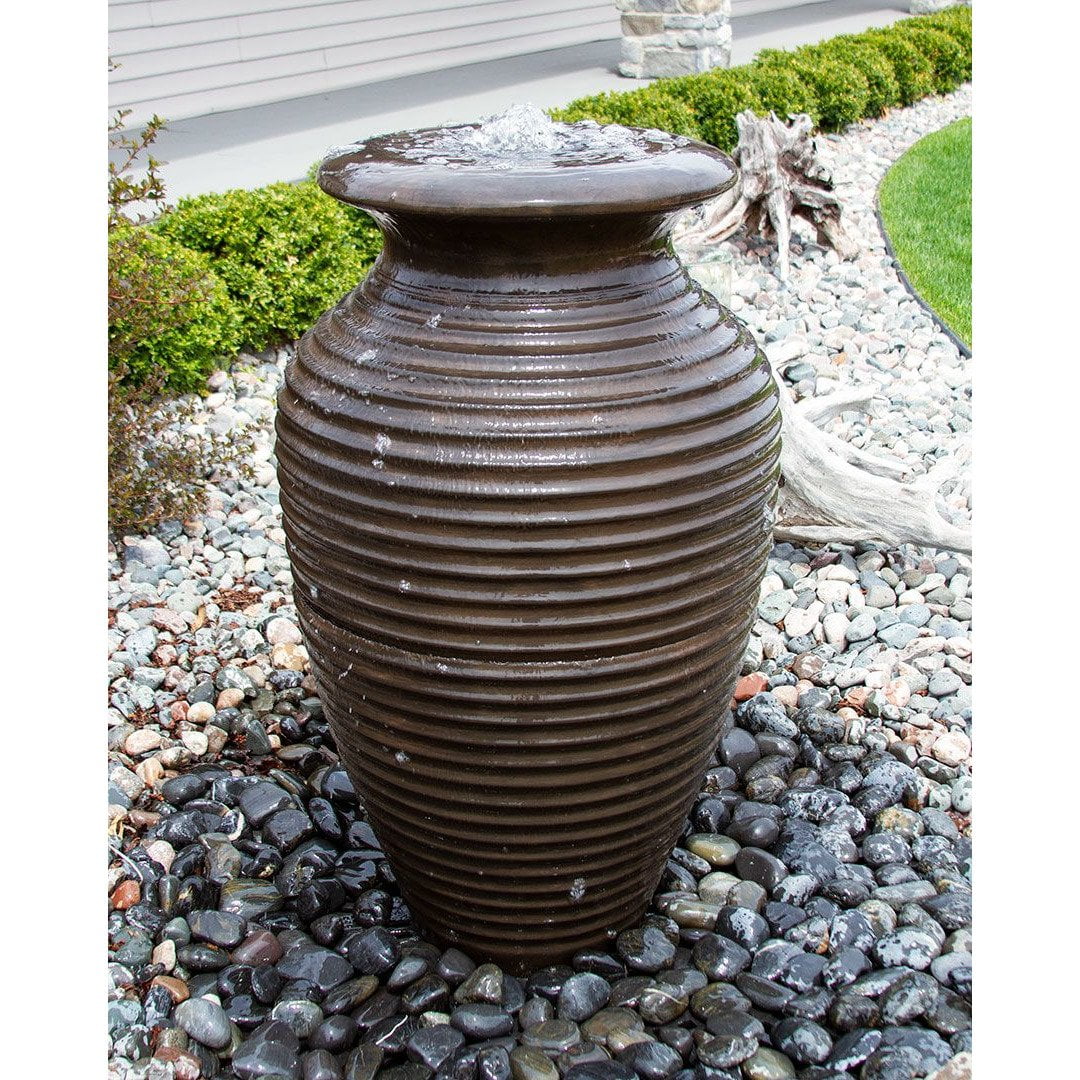 Coppery Ribbed Tall Vase - Closed Top Single Vase Complete Fountain Kit - In 2 sizes