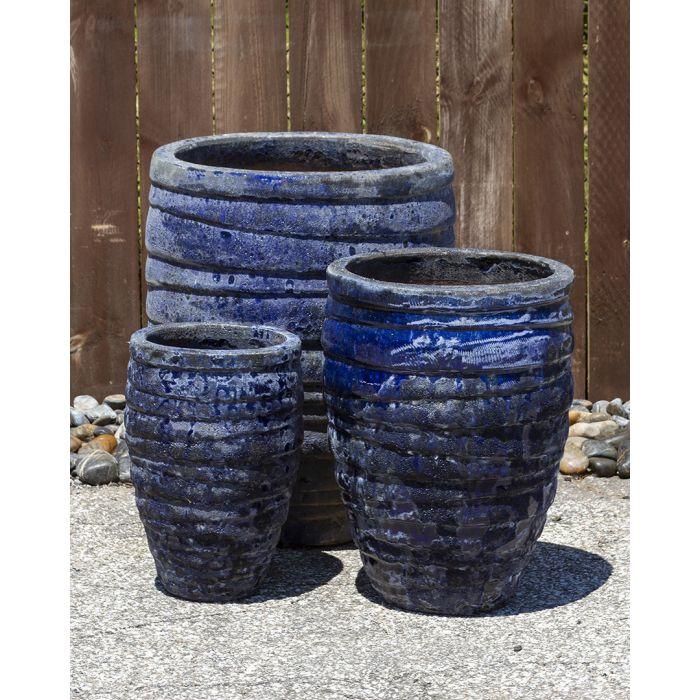 One of a Kind Weathered Blue Triple Vase FNT40613 - Complete Fountain Kit