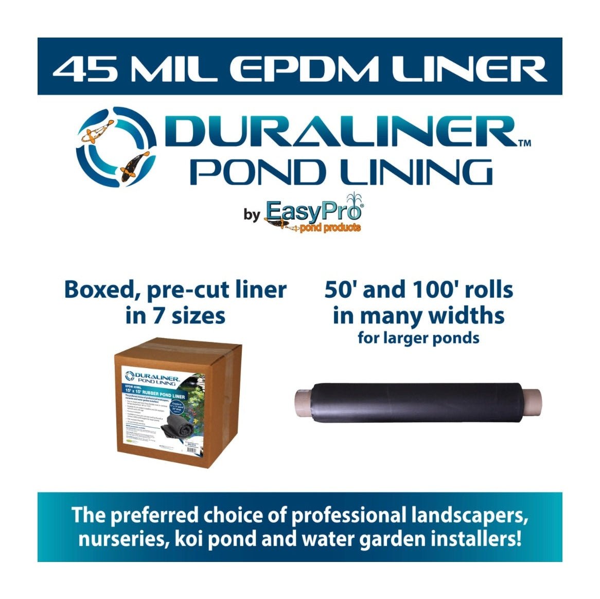 45mil EPDM Large Rubber Pond Liner - EasyPro - American Pond Supplies -45mil EPDM Large Rubber Pond Liner