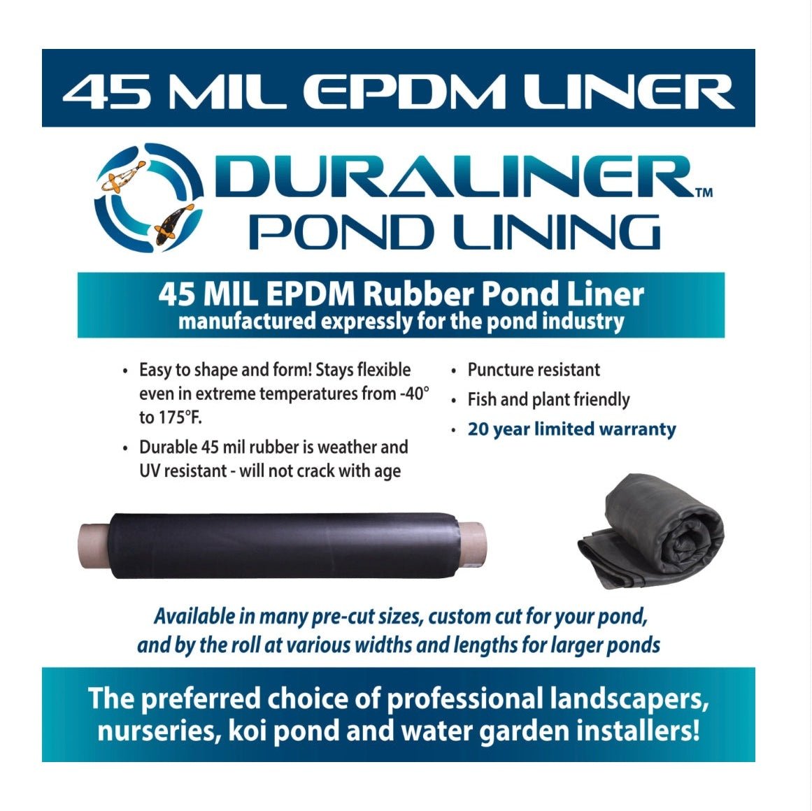 45mil EPDM Large Rubber Pond Liner - EasyPro - American Pond Supplies -45mil EPDM Large Rubber Pond Liner