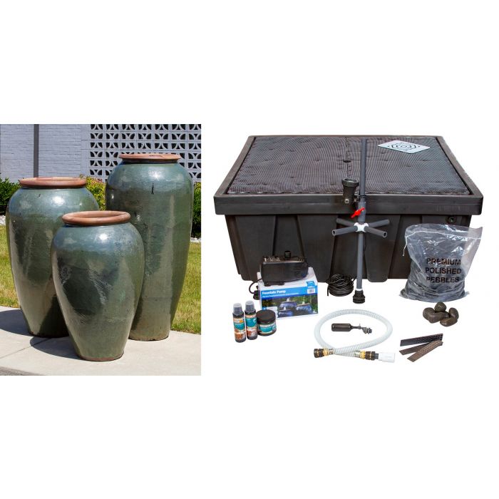 Tuscany Sage Green Triple Vase FNT50447 - Complete Fountain Kit