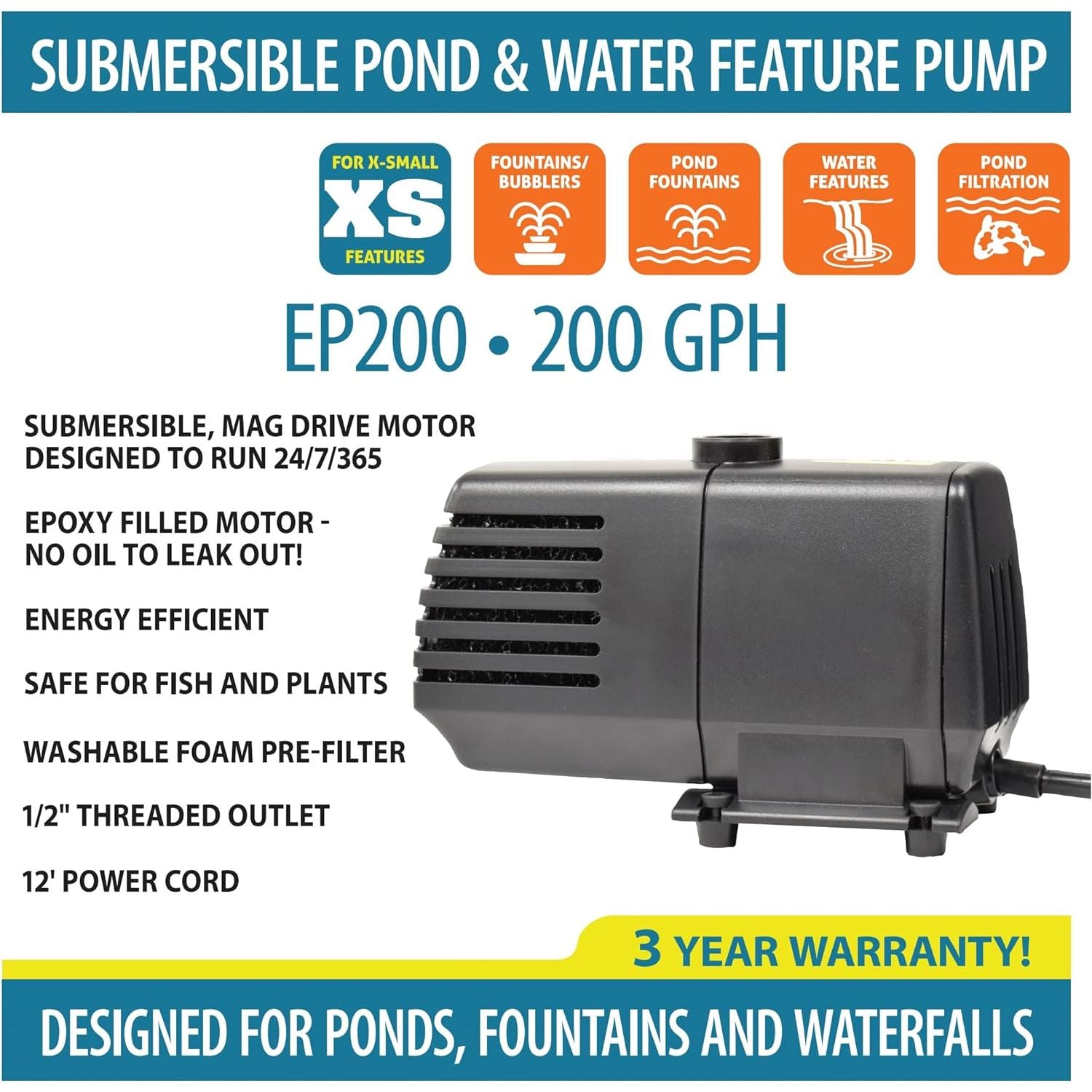 EP200 Submersible Mag Drive Pump 200 GPH Reliable | Quiet & Energy Efficient - American Pond Supplies Easy Pro Mag Drive Pumps Mag Drive Pumps