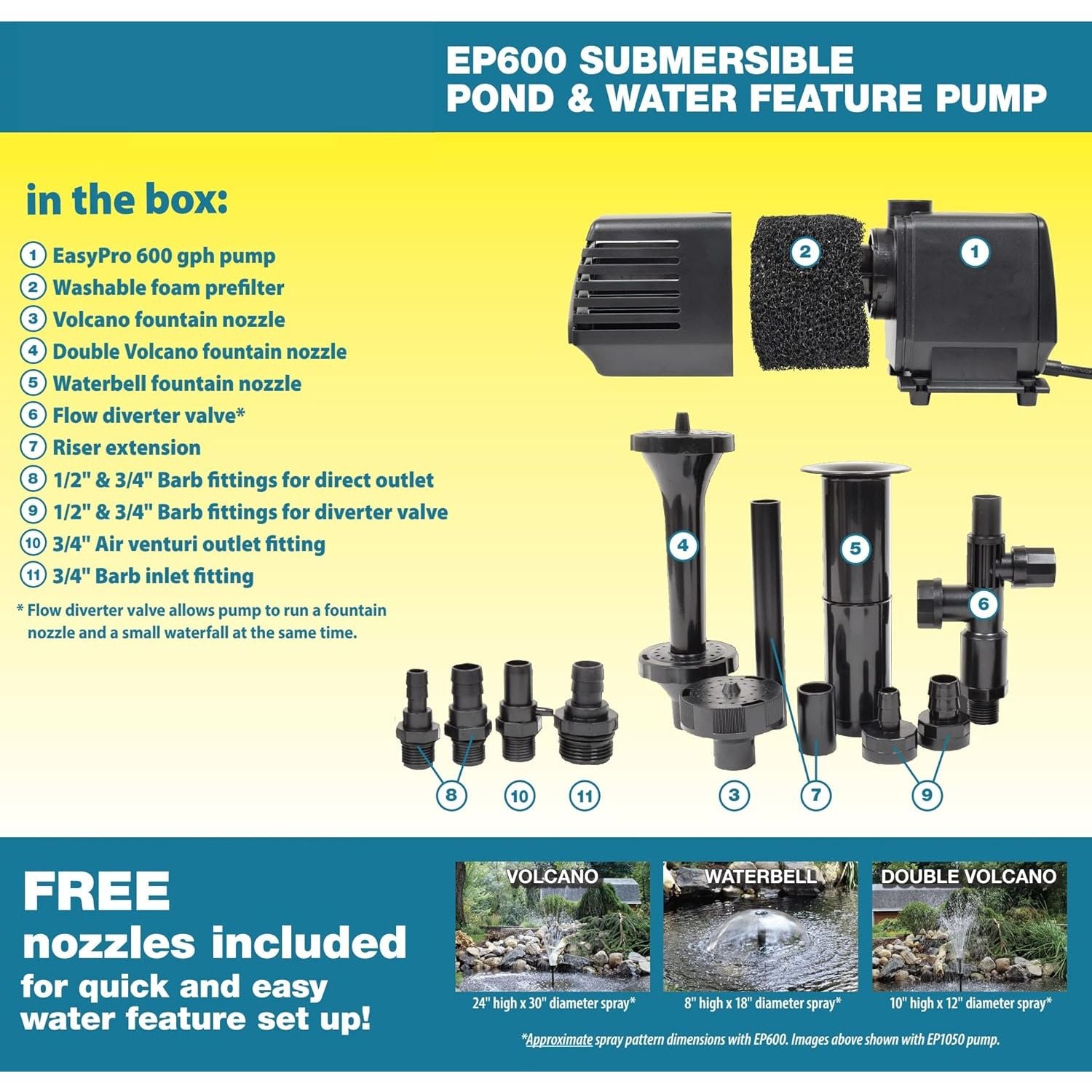 EP600 Submersible Mag Drive Pump 600 GPH | Reliable | Quiet & Energy Efficient - American Pond Supplies Easy Pro Submersible Pumps Submersible Pumps