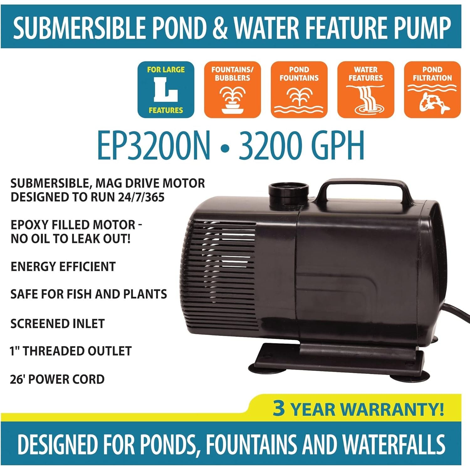 Submersible Mag Drive Pump 3200 GPH - American Pond Supplies Easy Pro Mag Drive Pumps Mag Drive Pumps