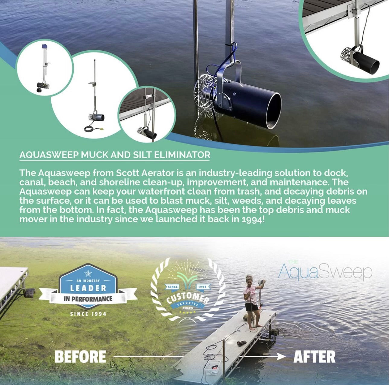 Scott Aerator: Aquasweep Muck Blaster Designed to Move Weeds, Debris and Muck - Scott Aerator - American Pond Supplies -