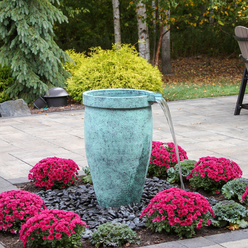 Single Round Brass Urn Outdoor Water Fountain - Complete Kit