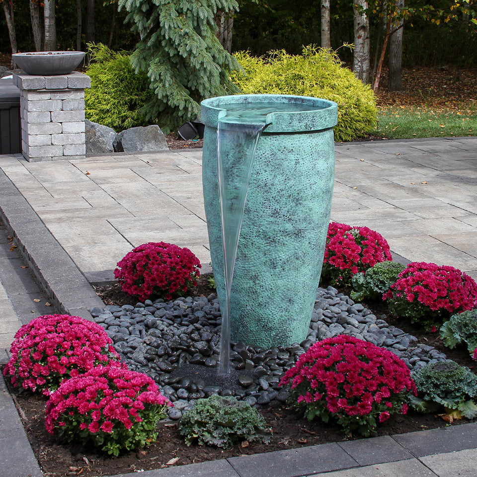 Single Round Brass Urn Outdoor Water Fountain - Complete Kit