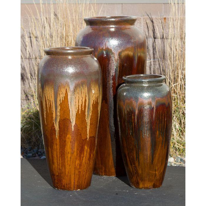 Oil Jar Walnut Drips Triple Vase FNT50361 - Complete Fountain Kit