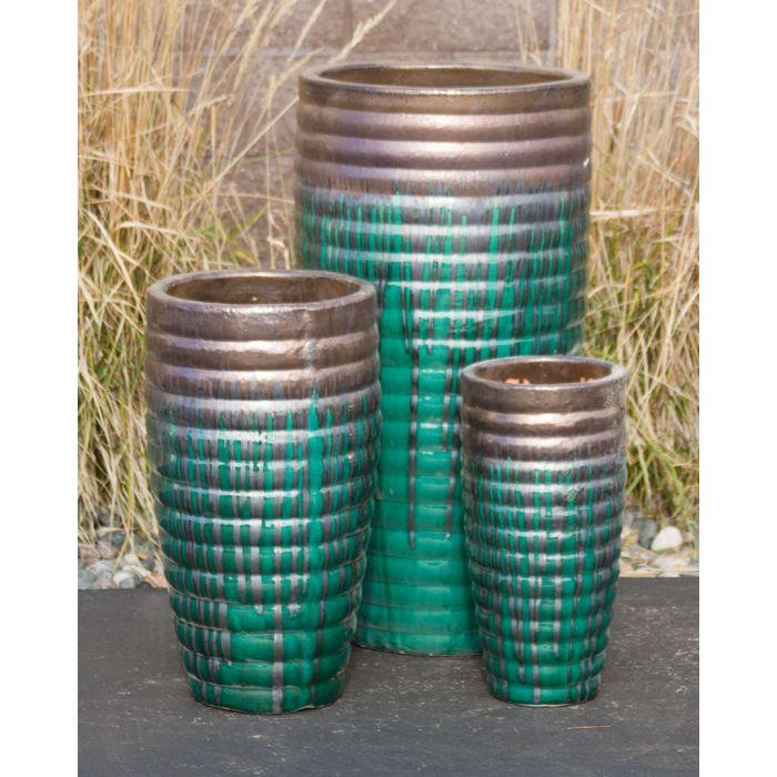 Tivoli Gold Drips on Green Triple Vase FNT50354 - Complete Fountain Kit