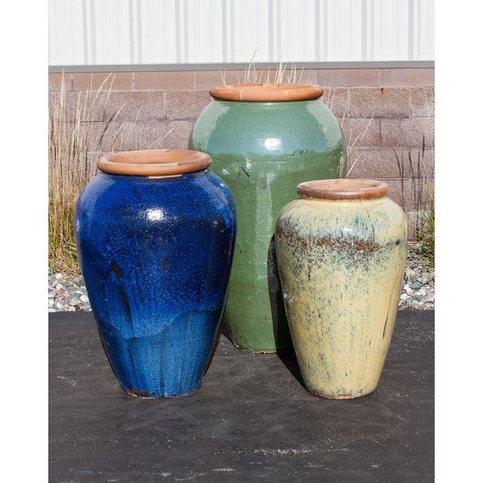 Tuscany Green Blue and Cream Triple Vase FNT50389 - Complete Fountain Kit