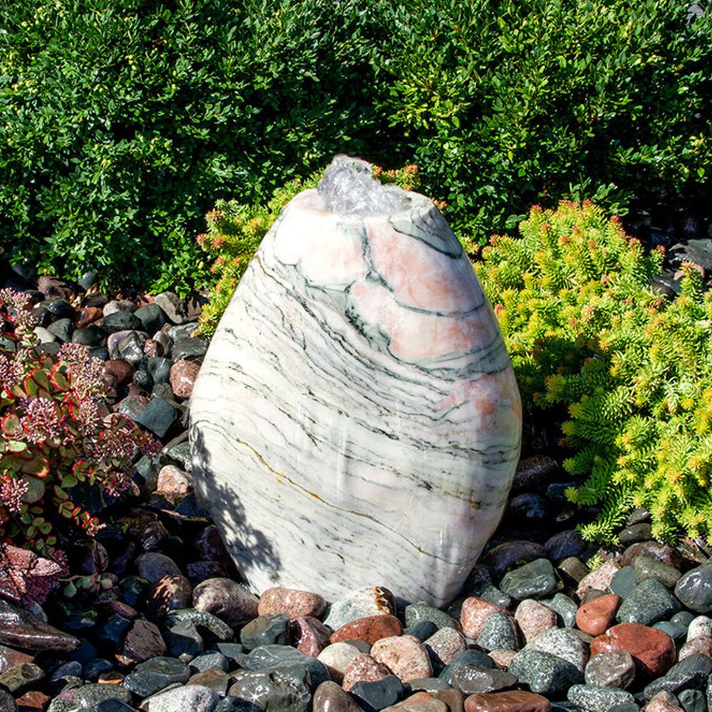 Almond-Shaped Pink Marble Stone Fountain - Blue Thumb - American Pond Supplies -Almond-Shaped Pink Marble Stone Fountain