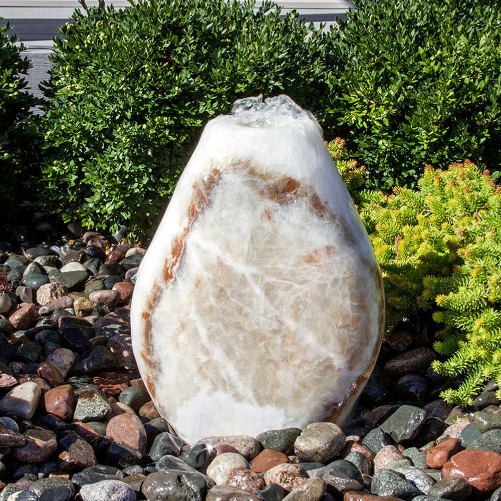 Almond-Shaped Red Onyx Stone Fountain - Blue Thumb - American Pond Supplies -Almond-Shaped Red Onyx Stone Fountain