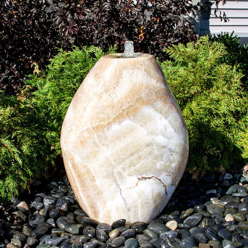 Almond-Shaped Yellow Onyx Stone Fountain - Blue Thumb - American Pond Supplies -Almond-Shaped Yellow Onyx Stone Fountain