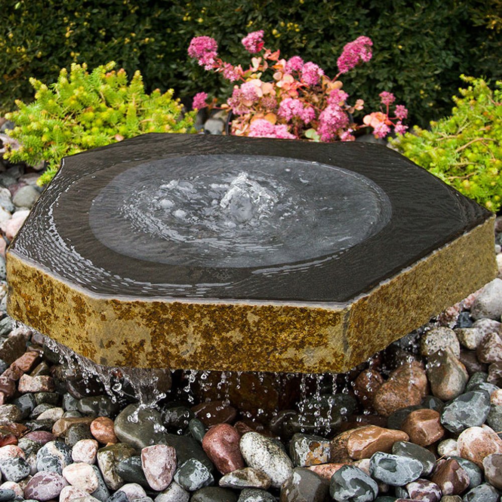 Basalt Bird Bath Stone Fountain | Landscaping Water Feature - Blue Thumb - American Pond Supplies -Basalt Bird Bath Stone Fountain | Landscaping Water Feature