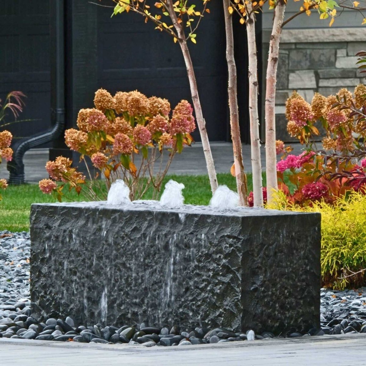 Basalt Block "Yasuyuki" Triple Drilled Fountain - Complete Kit - Blue Thumb - American Pond Supplies -Basalt Block "Yasuyuki" Triple Drilled Fountain - Complete Kit