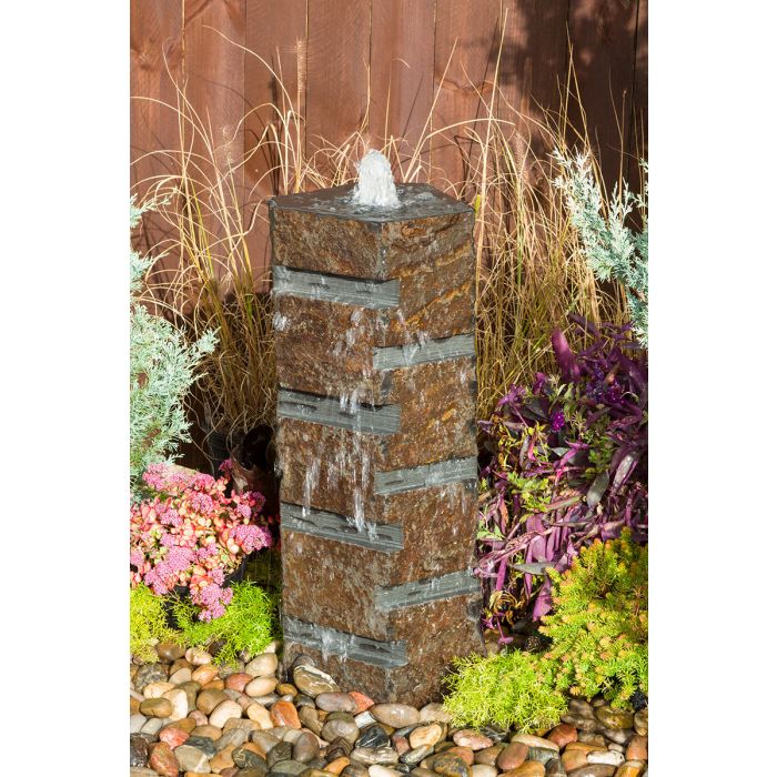 Basalt - Carved Stripe - Complete Fountain Kit - Blue Thumb - American Pond Supplies -Basalt - Carved Stripe - Complete Fountain Kit