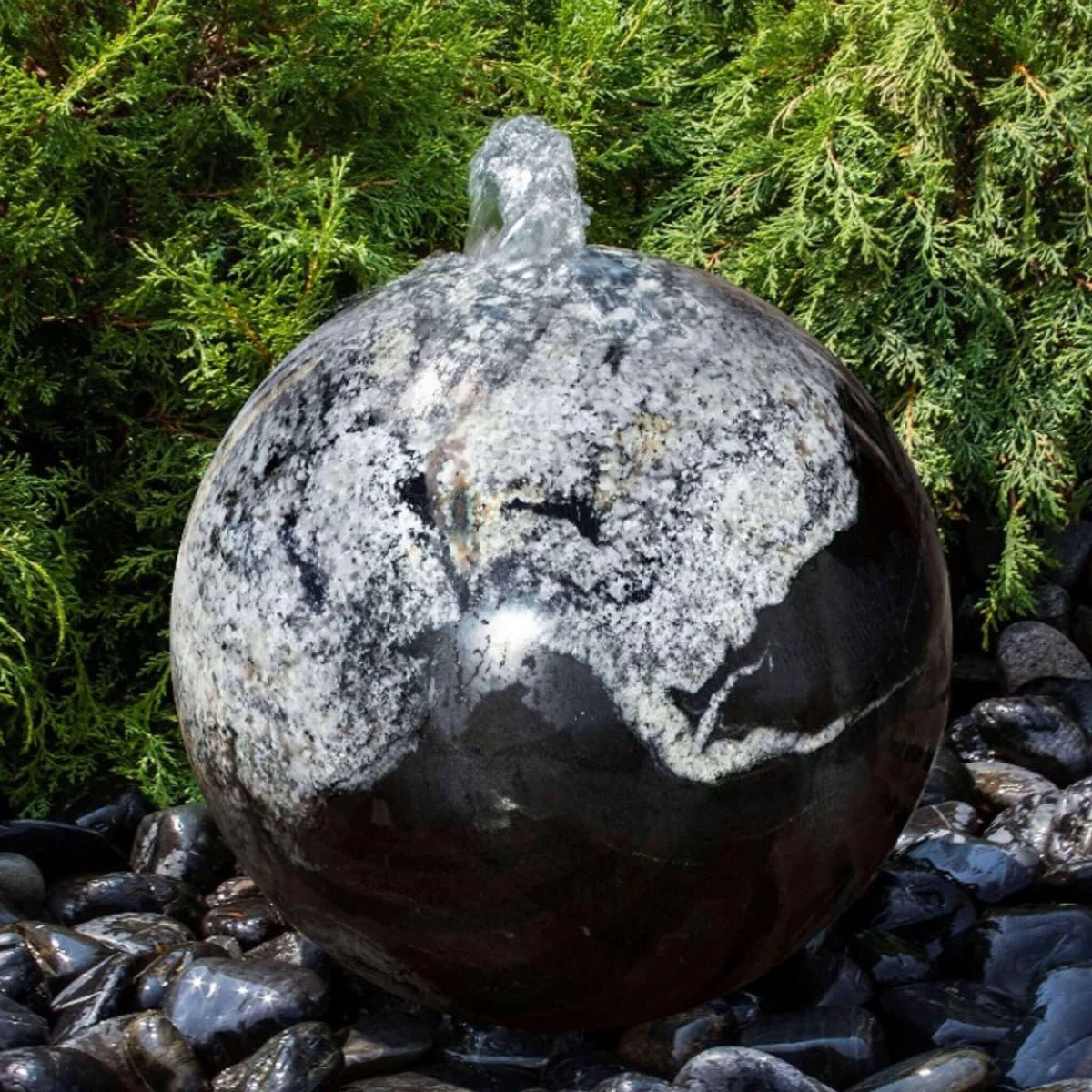 Black Flower Granite Stone Sphere Fountain - ABART42 - Blue Thumb