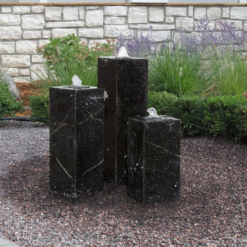 Black Granite Triple Tower Stone Fountain - Blue Thumb - American Pond Supplies -Black Granite Triple Tower Stone Fountain