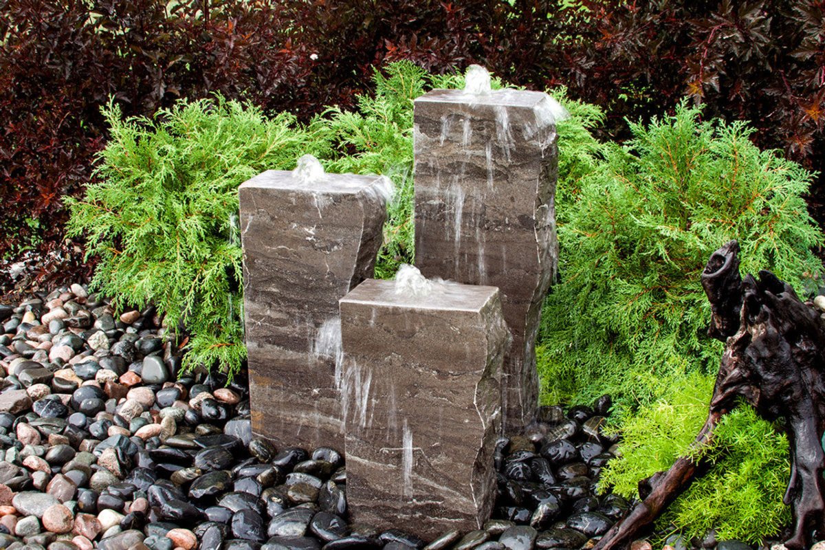 Blue Limestone Triple Rock Fountain with 3 Smooth Sides - Blue Thumb - American Pond Supplies -Blue Limestone Triple Rock Fountain with 3 Smooth Sides