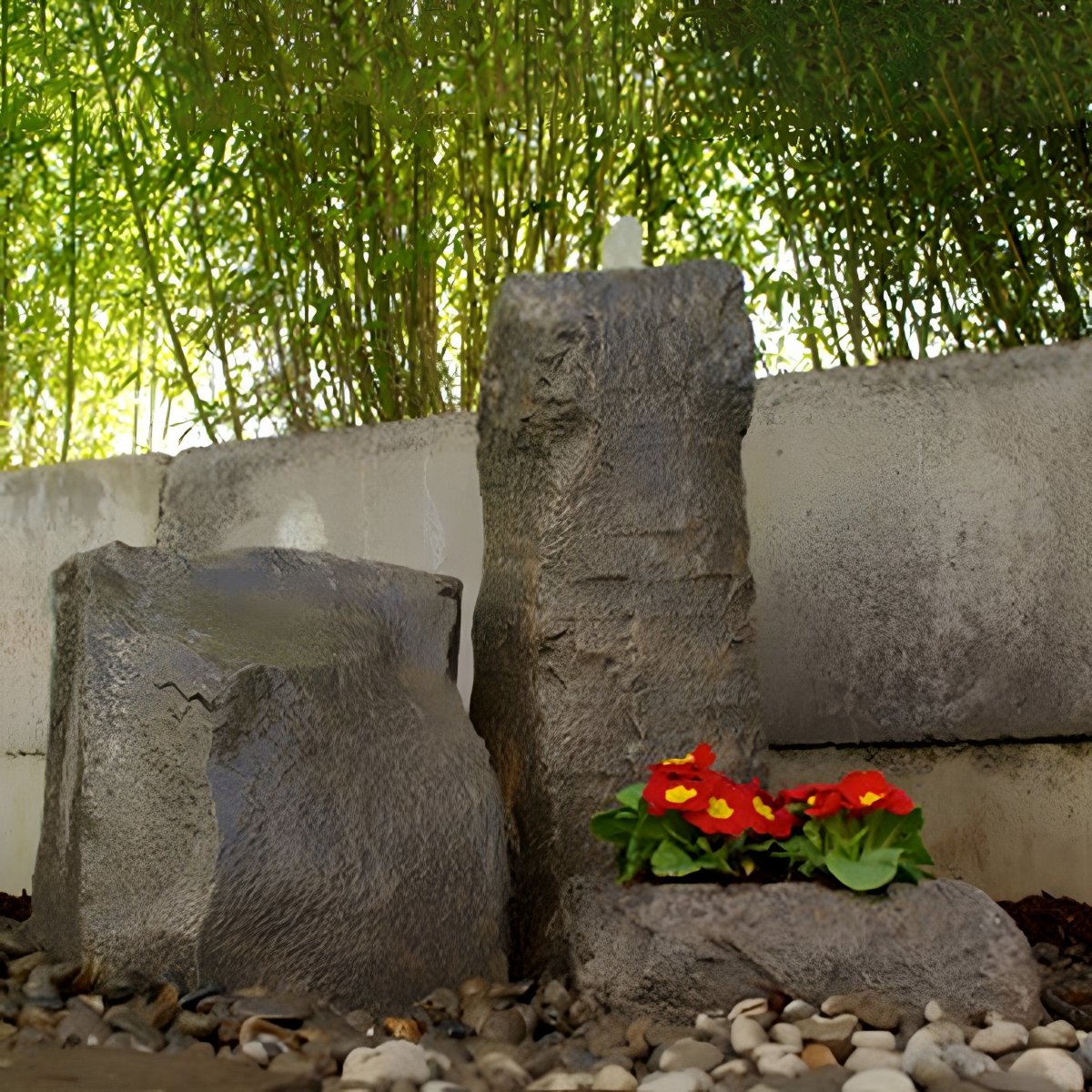 Cascade Double Stone Fountain with Accent Planter - Blue Thumb - American Pond Supplies -Cascade Double Stone Fountain with Accent Planter