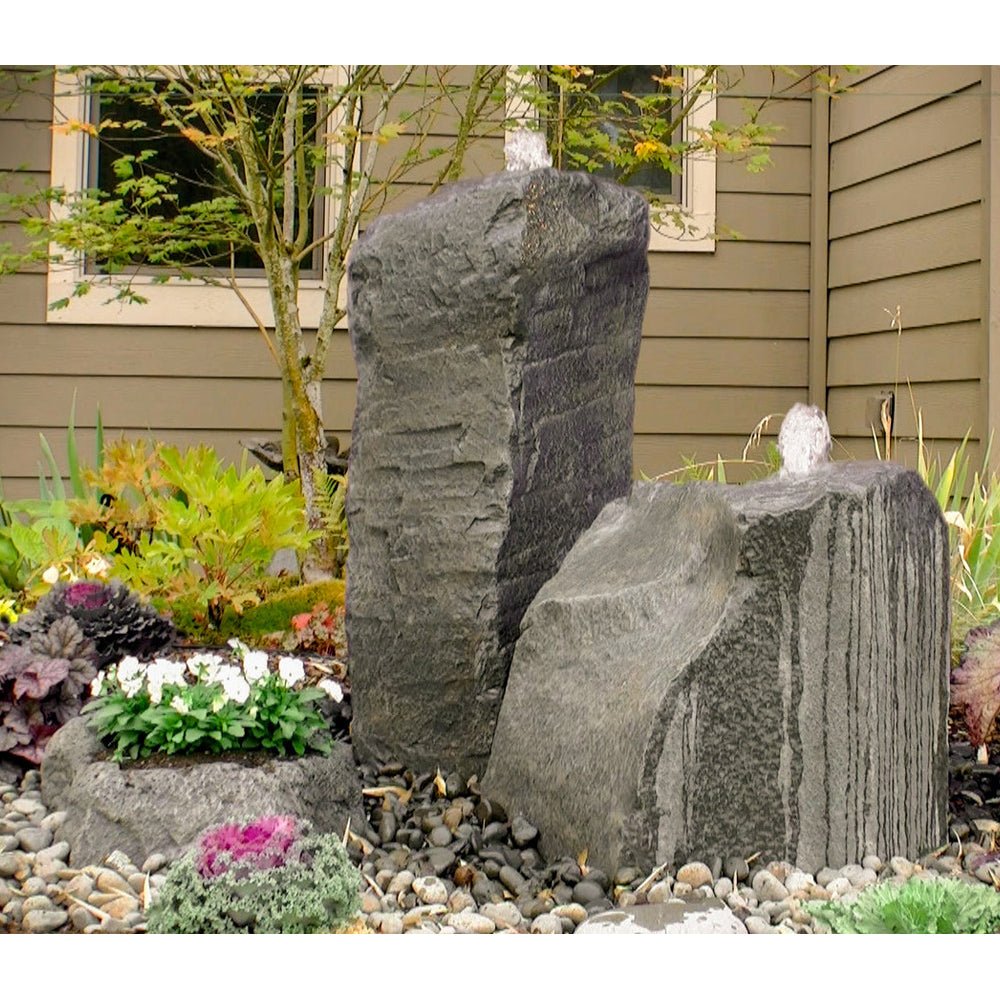 Cascade Double Stone Fountain with Accent Planter - Blue Thumb - American Pond Supplies -Cascade Double Stone Fountain with Accent Planter