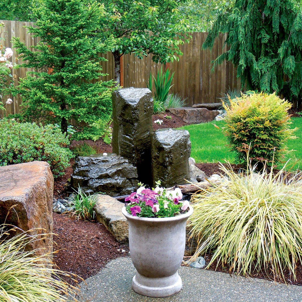 Cascade Mini-Mountain Spring Triple Stone Outdoor Fountain - Blue Thumb - American Pond Supplies -Cascade Mini-Mountain Spring Triple Stone Outdoor Fountain