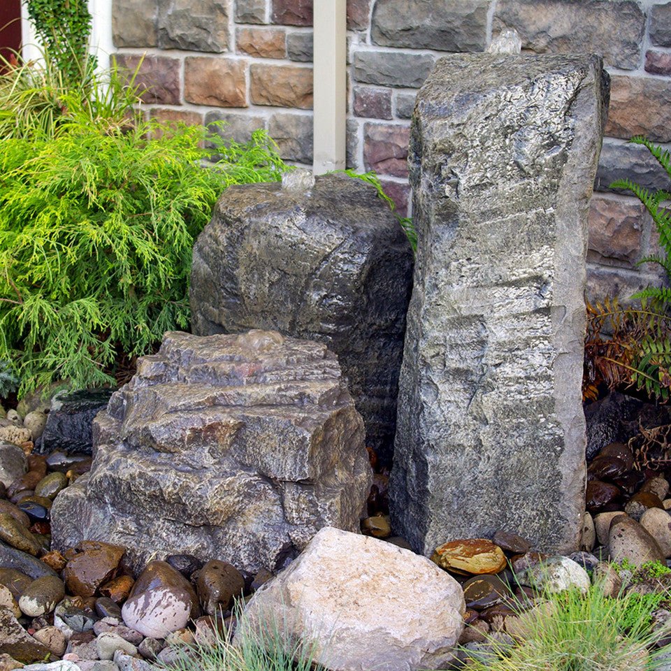 Cascade Mini-Mountain Spring Triple Stone Outdoor Fountain - Blue Thumb - American Pond Supplies -Cascade Mini-Mountain Spring Triple Stone Outdoor Fountain