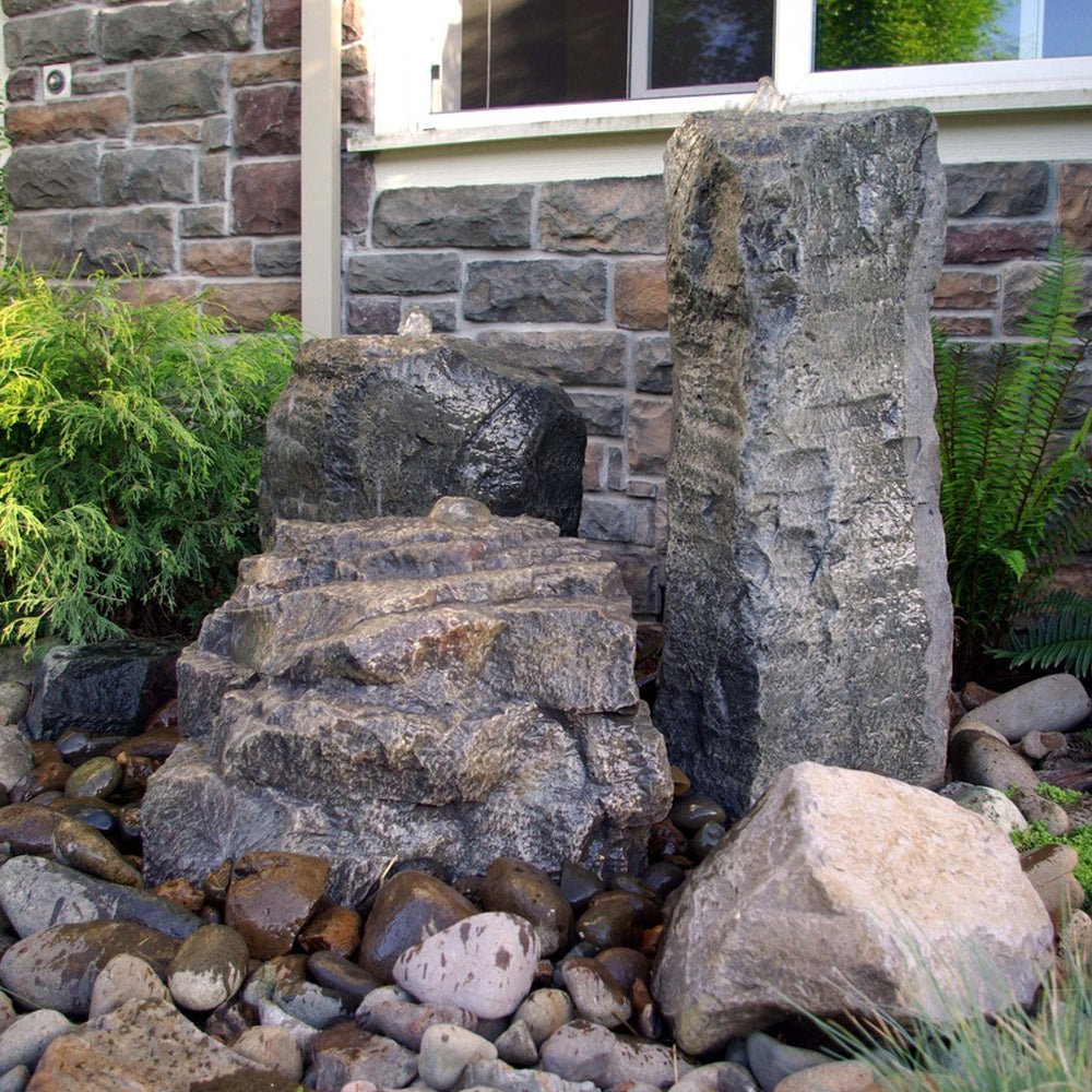 Cascade Mini-Mountain Spring Triple Stone Outdoor Fountain - Blue Thumb - American Pond Supplies -Cascade Mini-Mountain Spring Triple Stone Outdoor Fountain