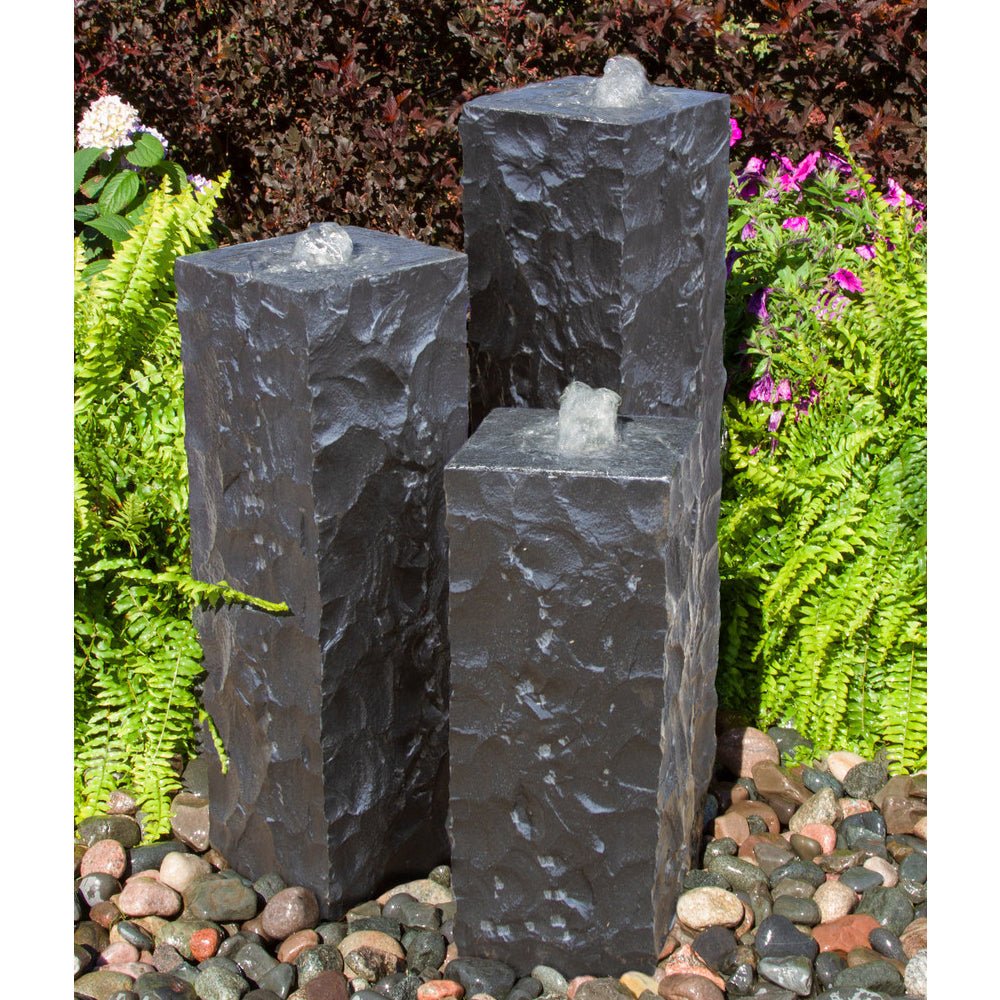 Chiseled Black Basalt Column Outdoor Fountain - Blue Thumb - American Pond Supplies -Outdoor Fountains for Landscaping | Chiseled Black Basalt Columns