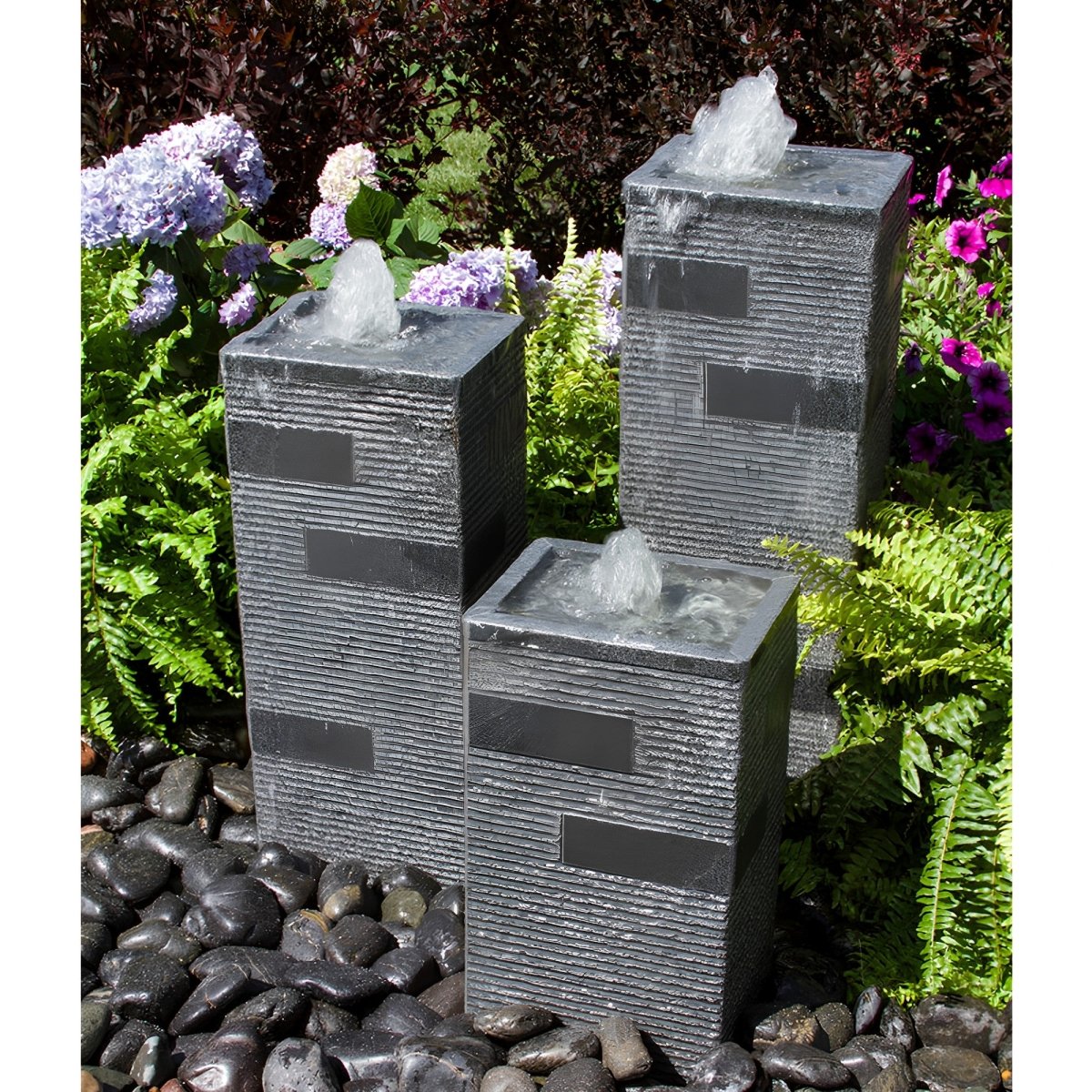 Commercial Luxury Polished Block Stone Towers Fountain - Blue Thumb - American Pond Supplies -Commercial Luxury Polished Block Stone Towers Fountain