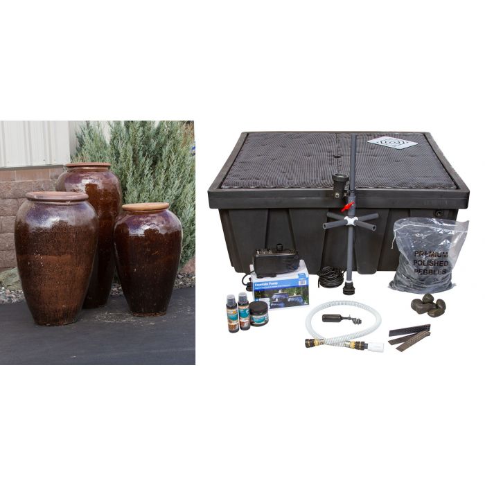 Dark Coco Tuscany Triple Vase Fountain - Complete Kit - Blue Thumb - American Pond Supplies -Dark Coco Tuscany Triple Vase Fountain - Complete Kit