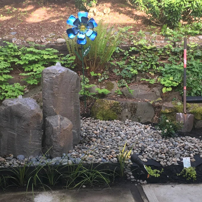 Double Cascade Stone Fountain with Accent Rock