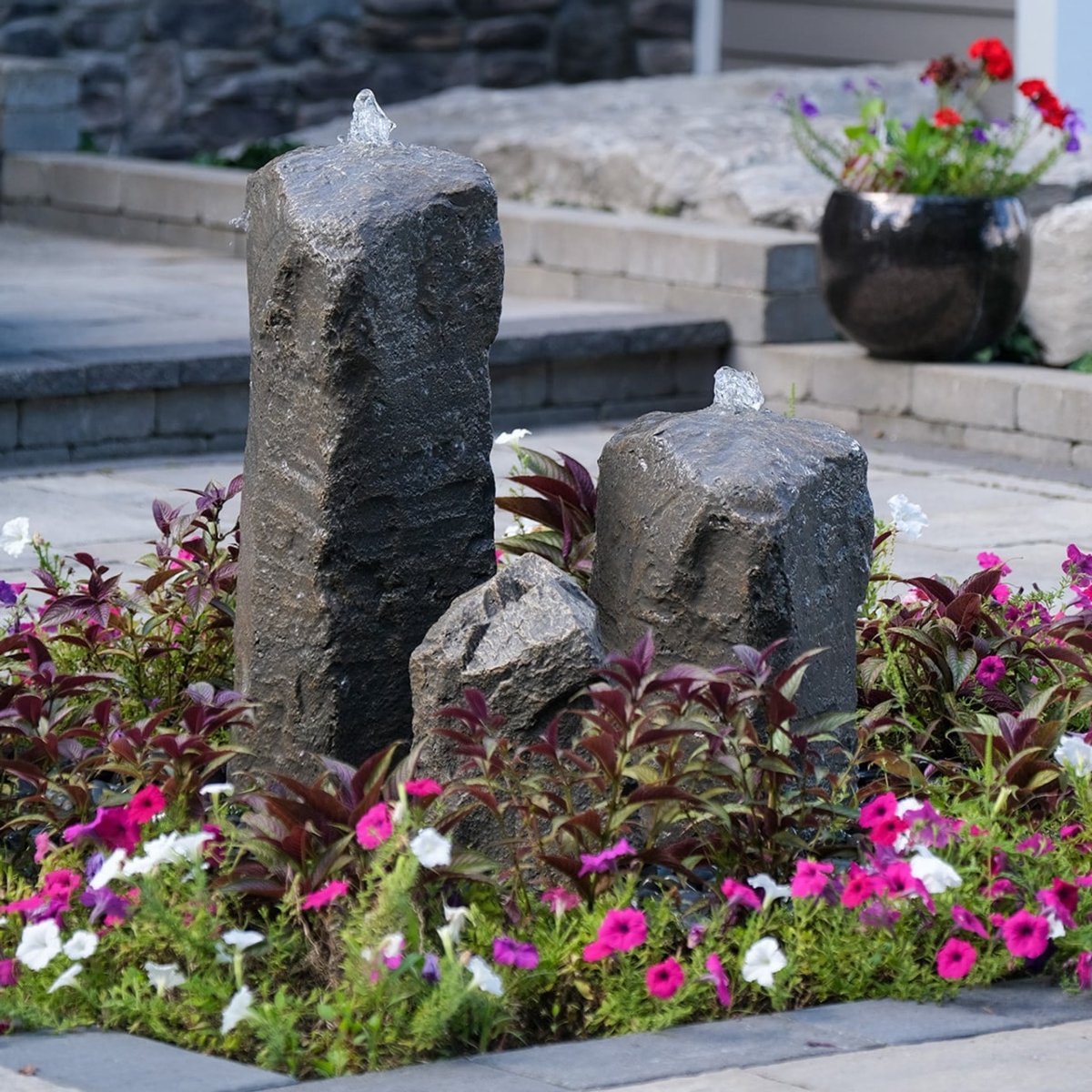 Double Cascade Stone Fountain with Accent Rock - Blue Thumb - American Pond Supplies -Double Cascade Stone Fountain with Accent Rock