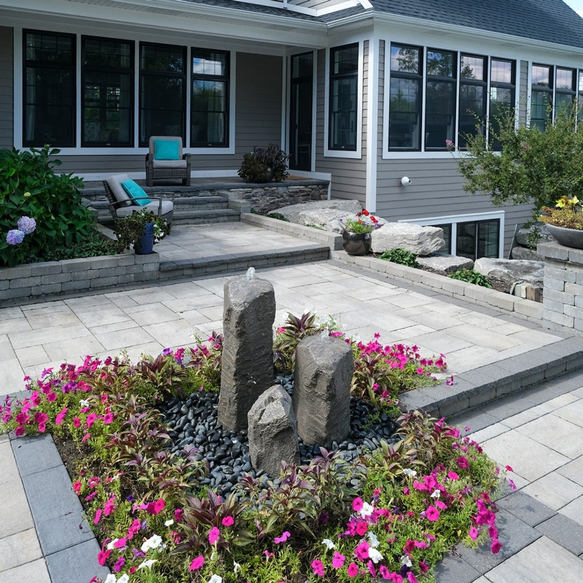 Double Cascade Stone Fountain with Accent Rock - Blue Thumb - American Pond Supplies -Double Cascade Stone Fountain with Accent Rock