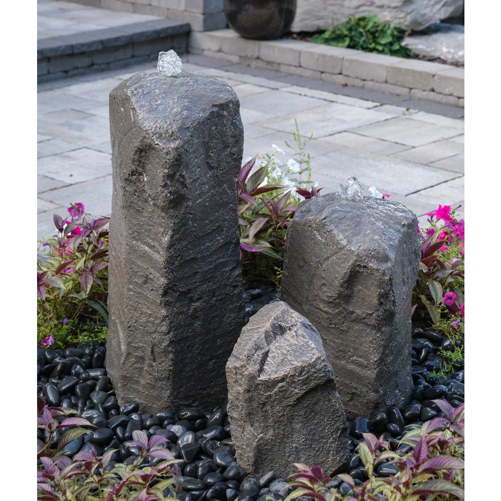 Double Cascade Stone Fountain with Accent Rock - Blue Thumb - American Pond Supplies -Double Cascade Stone Fountain with Accent Rock